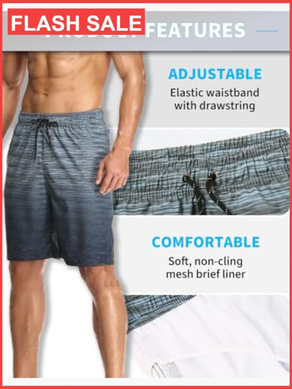 Mens Swim Trunks Quick Dry Board Shorts with Mesh Liner Zipper Pockets